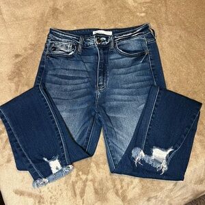 KanCan High Rise Distressed Skinny Jeans - Dark Blue 28W 29L